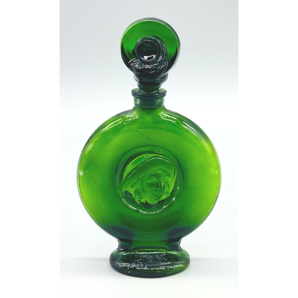 French Art Deco Green Pint Glass Bottle Embossed Musketeer Hat Stopper Armagnac